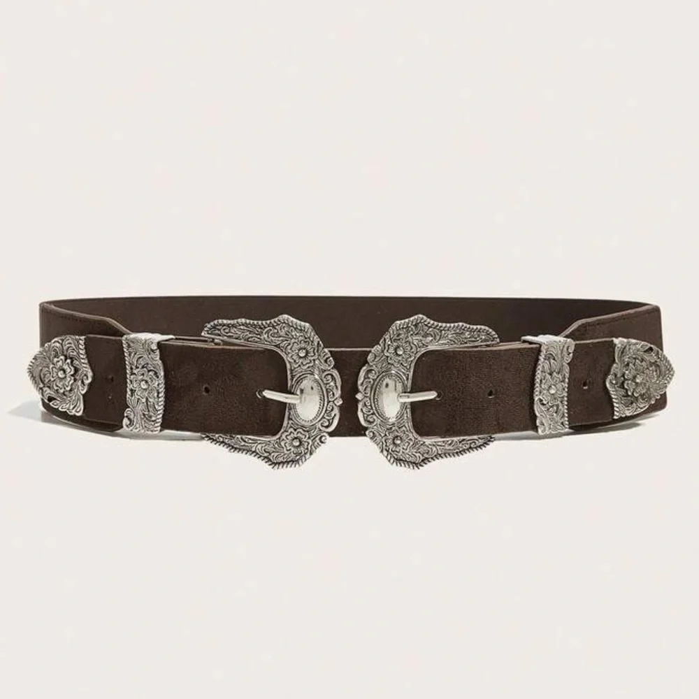 Elegant Brown Belt with Silver Buckles